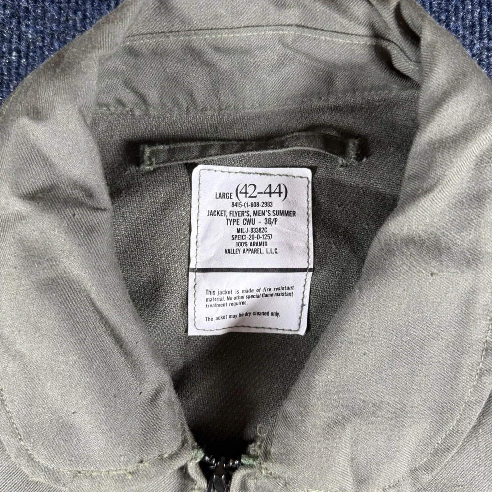 Valley Apparel CWU-36/P Jacket Sz L 25x26 Sage Green Aramid Flight Military